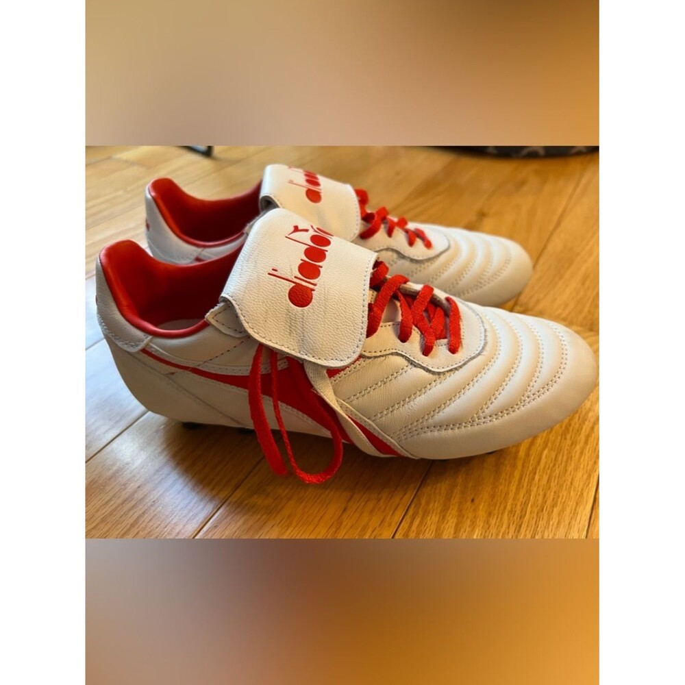 Diadora Soccer Cleats White Red Orange Leather FG Unisex- Men's Size US 7.5 Wome